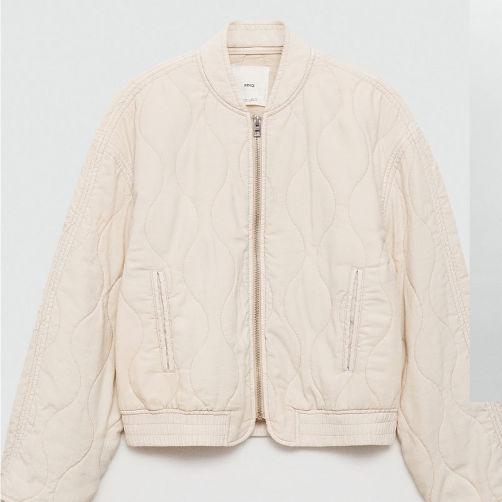 Mango Beige Quilted Bomber Jacket